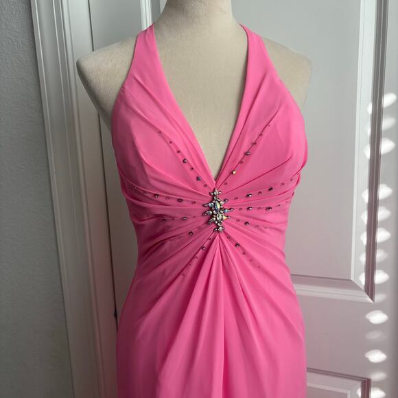 Flirt by Maggy Sottero Pink Formal Gown Halter Neck Prom Pink Beaded Y2K XS - Picture 16 of 16